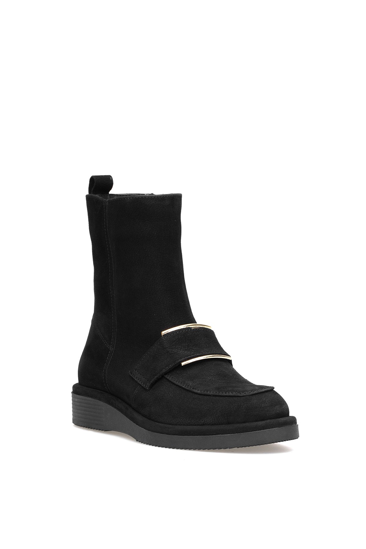 Elit Lorivane Kadın Hakiki Nubuk Deri Düz Bot Siyah - Görsel 3