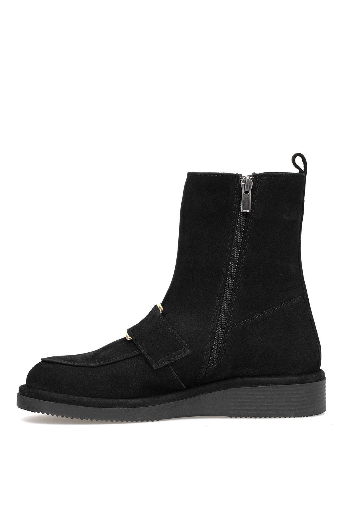 Elit Lorivane Kadın Hakiki Nubuk Deri Düz Bot Siyah - Görsel 4