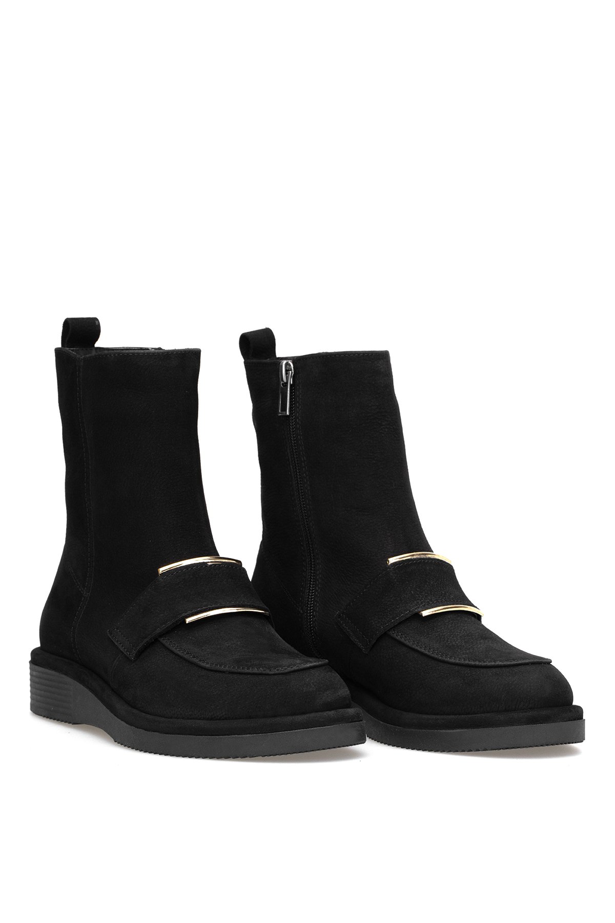 Elit Lorivane Kadın Hakiki Nubuk Deri Düz Bot Siyah - Görsel 5