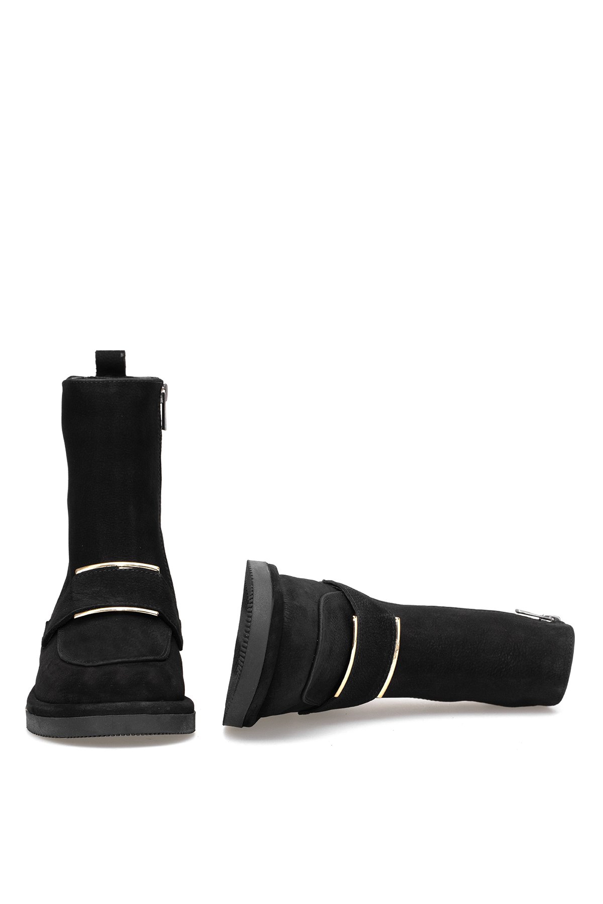 Elit Lorivane Kadın Hakiki Nubuk Deri Düz Bot Siyah - Görsel 6