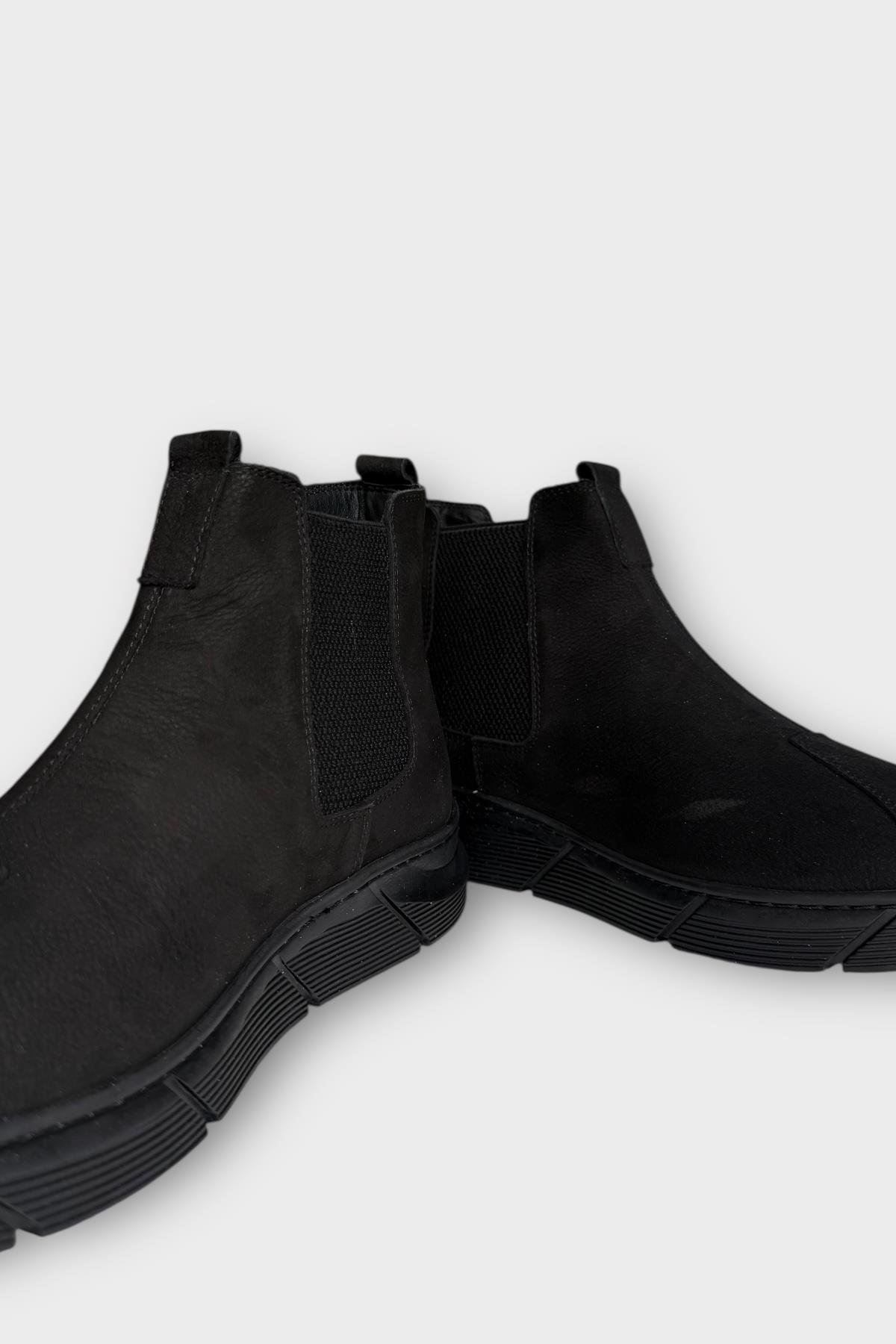 Hakiki Deri Yanı Lastikli Kaydırmaz Kauçuk Taban Erkek Bot SİYAH - Görsel 4