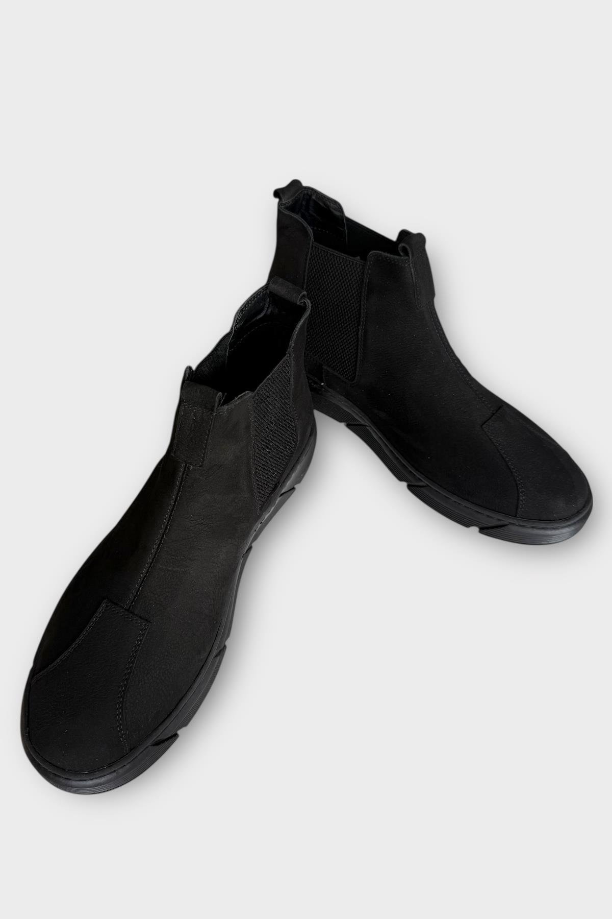Hakiki Deri Yanı Lastikli Kaydırmaz Kauçuk Taban Erkek Bot SİYAH - Görsel 5