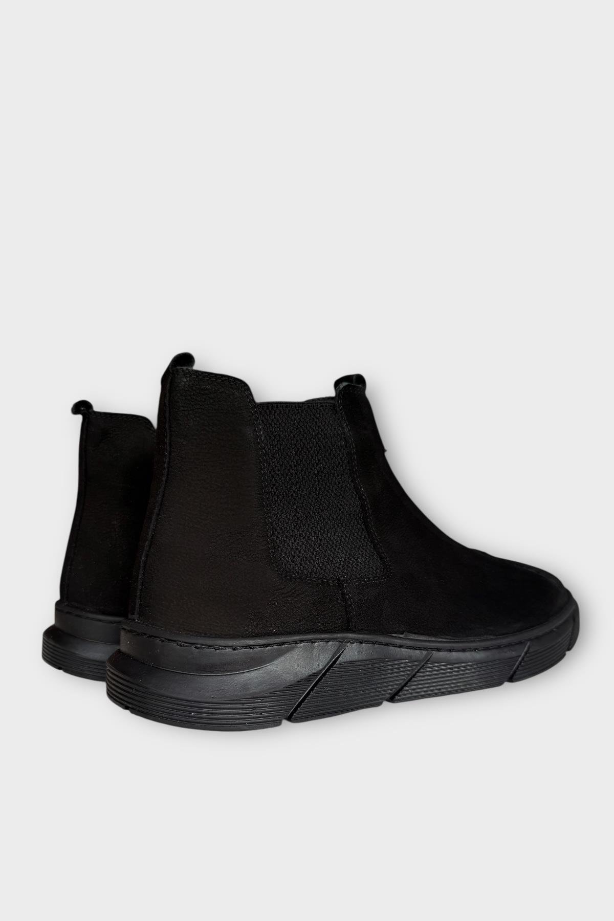 Hakiki Deri Yanı Lastikli Kaydırmaz Kauçuk Taban Erkek Bot SİYAH - Görsel 6