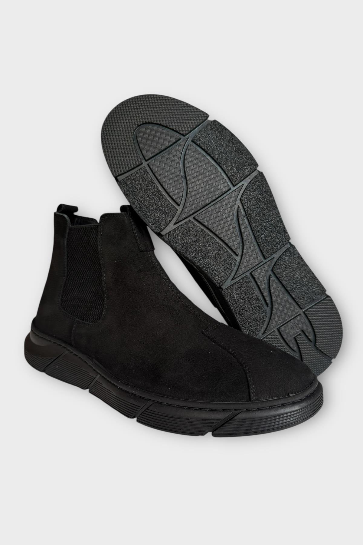Hakiki Deri Yanı Lastikli Kaydırmaz Kauçuk Taban Erkek Bot SİYAH - Görsel 7
