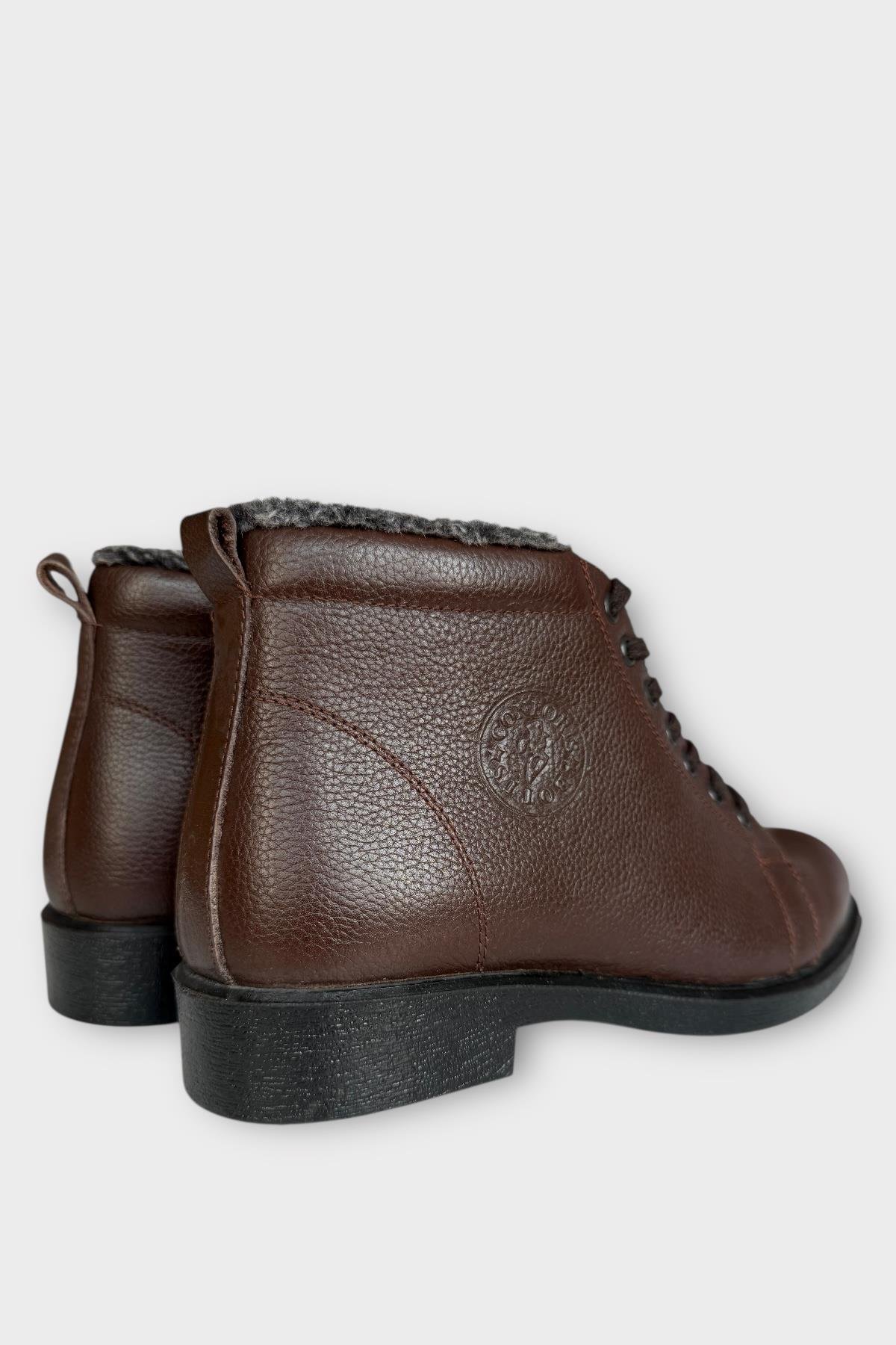 Erkek Hakiki Deri İçi Kürklü Kaydırmaz Kauçuk Taban Fermuarlı Bot KAHVERENGİ - Görsel 6