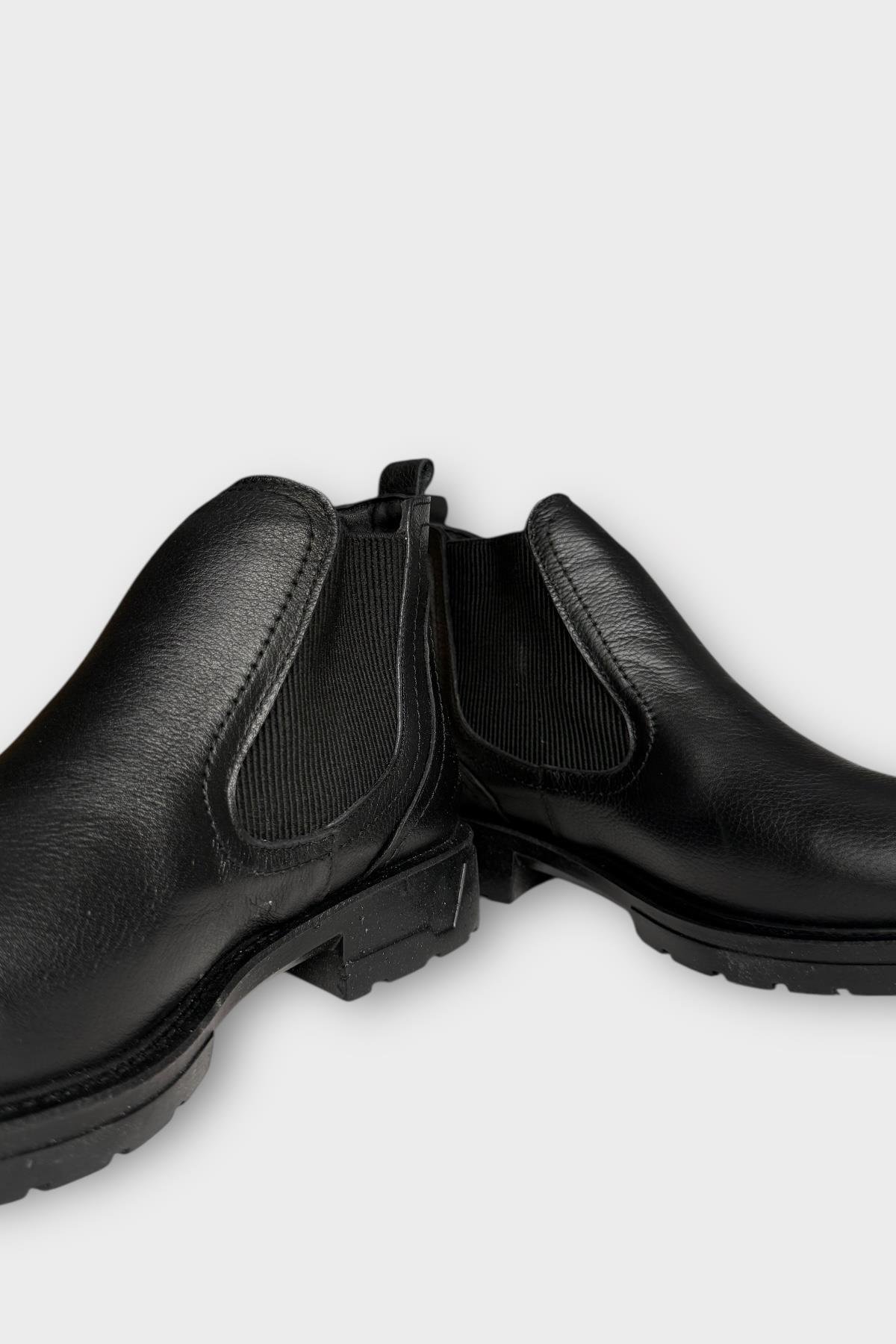 Hakiki Deri Yanı Lastikli Kaydırmaz Kauçuk Taban Erkek Bot SİYAH - Görsel 4