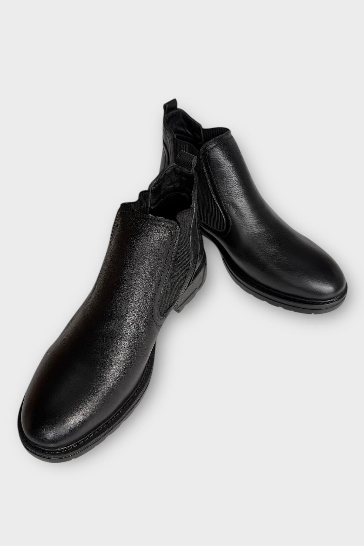 Hakiki Deri Yanı Lastikli Kaydırmaz Kauçuk Taban Erkek Bot SİYAH - Görsel 5