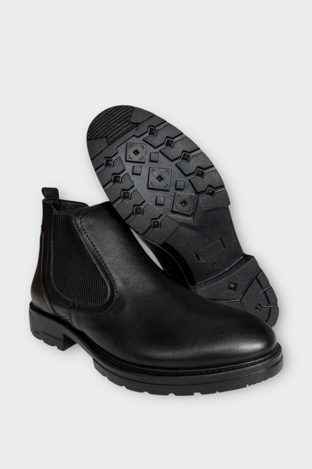 Hakiki Deri Yanı Lastikli Kaydırmaz Kauçuk Taban Erkek Bot SİYAH - Görsel 7