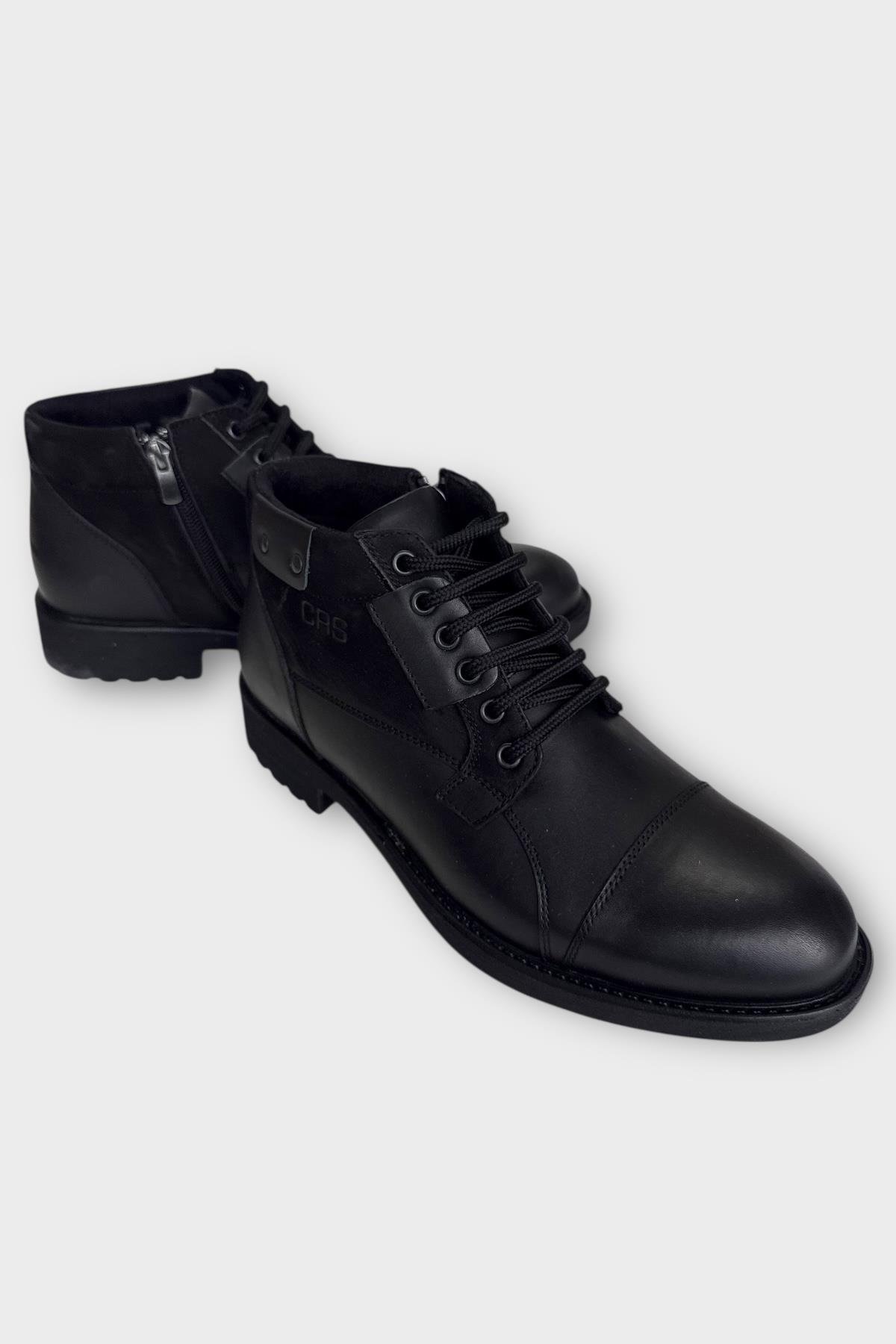 Hakiki Deri Kaydırmaz Kauçuk Taban Günlük Erkek Bot SİYAH - FÜME - Görsel 3
