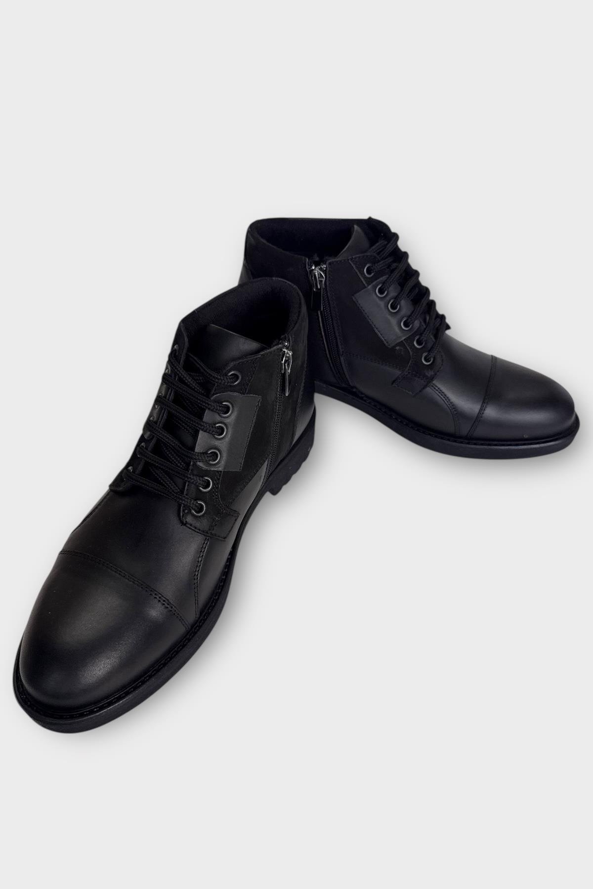 Hakiki Deri Kaydırmaz Kauçuk Taban Günlük Erkek Bot SİYAH - FÜME - Görsel 4