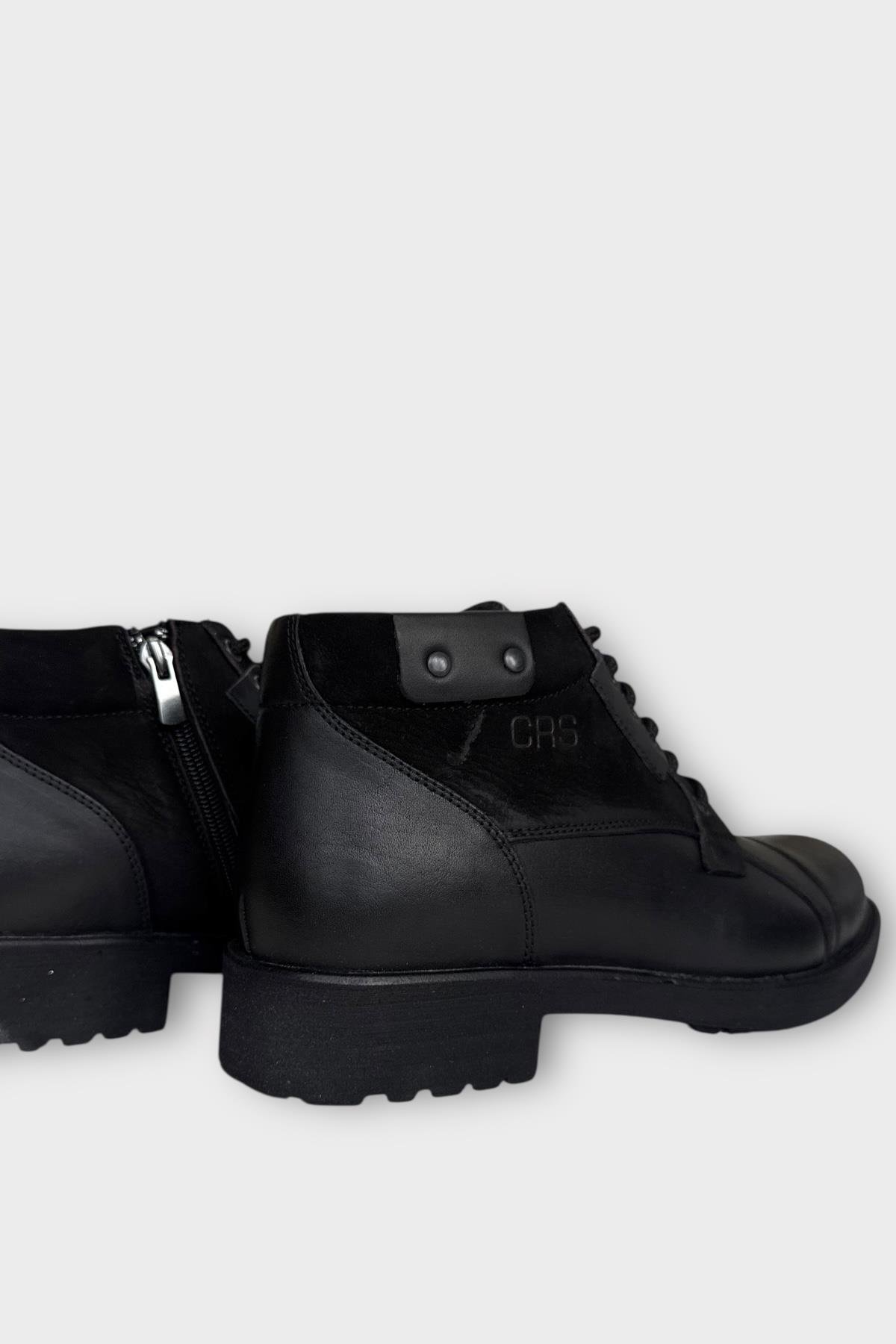 Hakiki Deri Kaydırmaz Kauçuk Taban Günlük Erkek Bot SİYAH - FÜME - Görsel 5