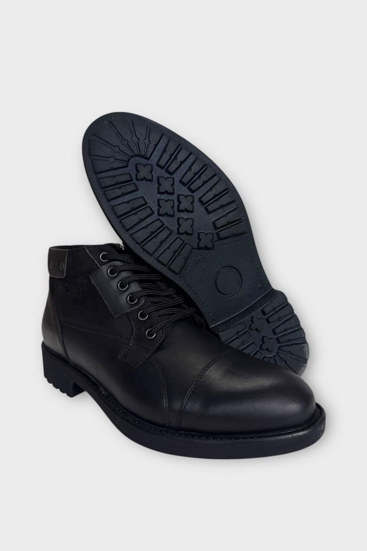 Hakiki Deri Kaydırmaz Kauçuk Taban Günlük Erkek Bot SİYAH - FÜME - Görsel 6