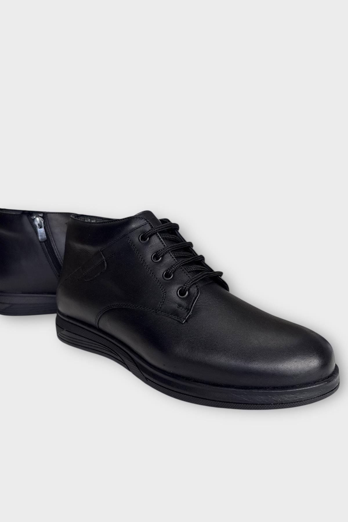 Hakiki Deri Kaydırmaz Kauçuk Taban Fermuarlı Erkek Bot SİYAH - Görsel 3