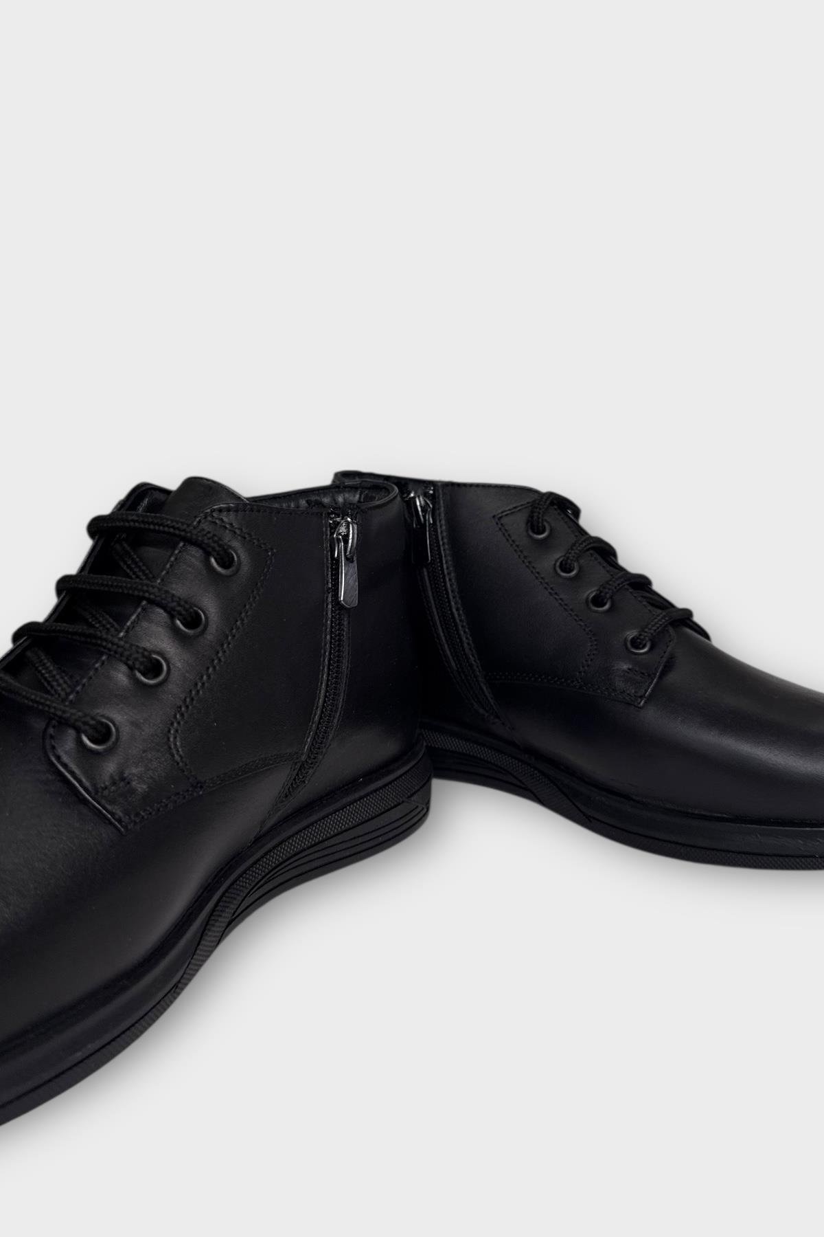 Hakiki Deri Kaydırmaz Kauçuk Taban Fermuarlı Erkek Bot SİYAH - Görsel 4