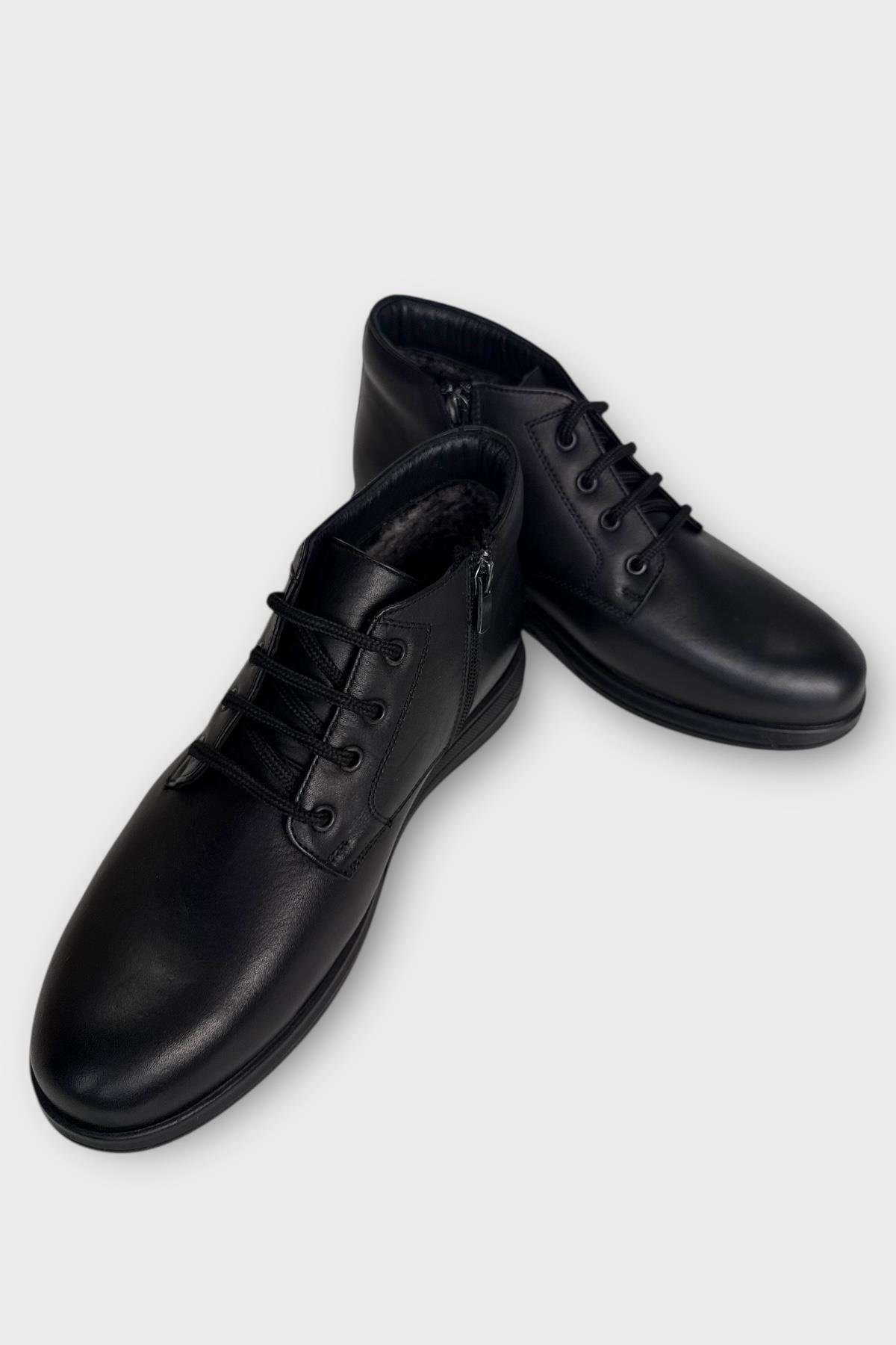 Hakiki Deri Kaydırmaz Kauçuk Taban Fermuarlı Erkek Bot SİYAH - Görsel 5