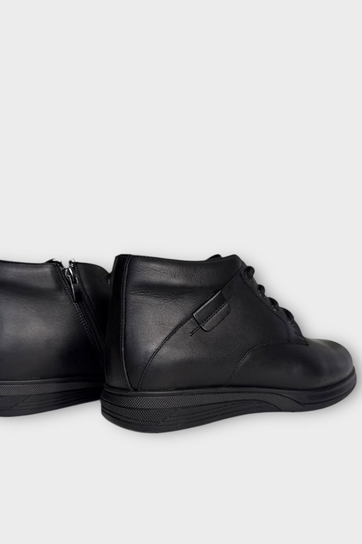 Hakiki Deri Kaydırmaz Kauçuk Taban Fermuarlı Erkek Bot SİYAH - Görsel 6