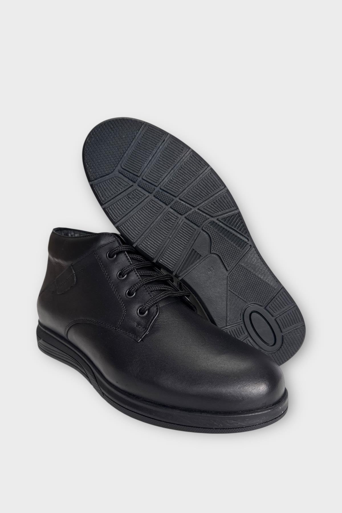Hakiki Deri Kaydırmaz Kauçuk Taban Fermuarlı Erkek Bot SİYAH - Görsel 7