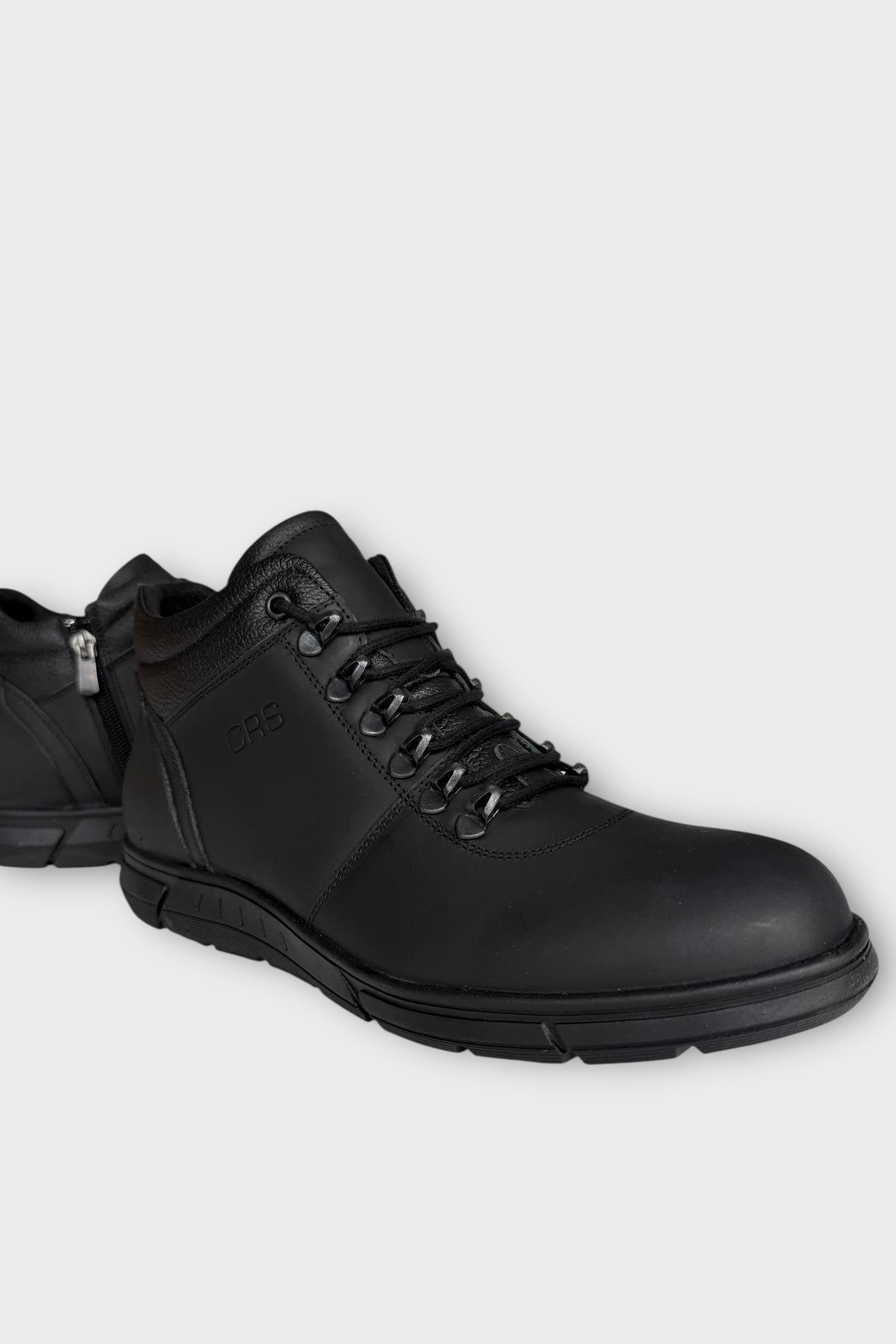 Hakiki Deri Kaydırmaz Kauçuk Taban Fermuarlı Erkek Bot SİYAH - FÜME - Görsel 3