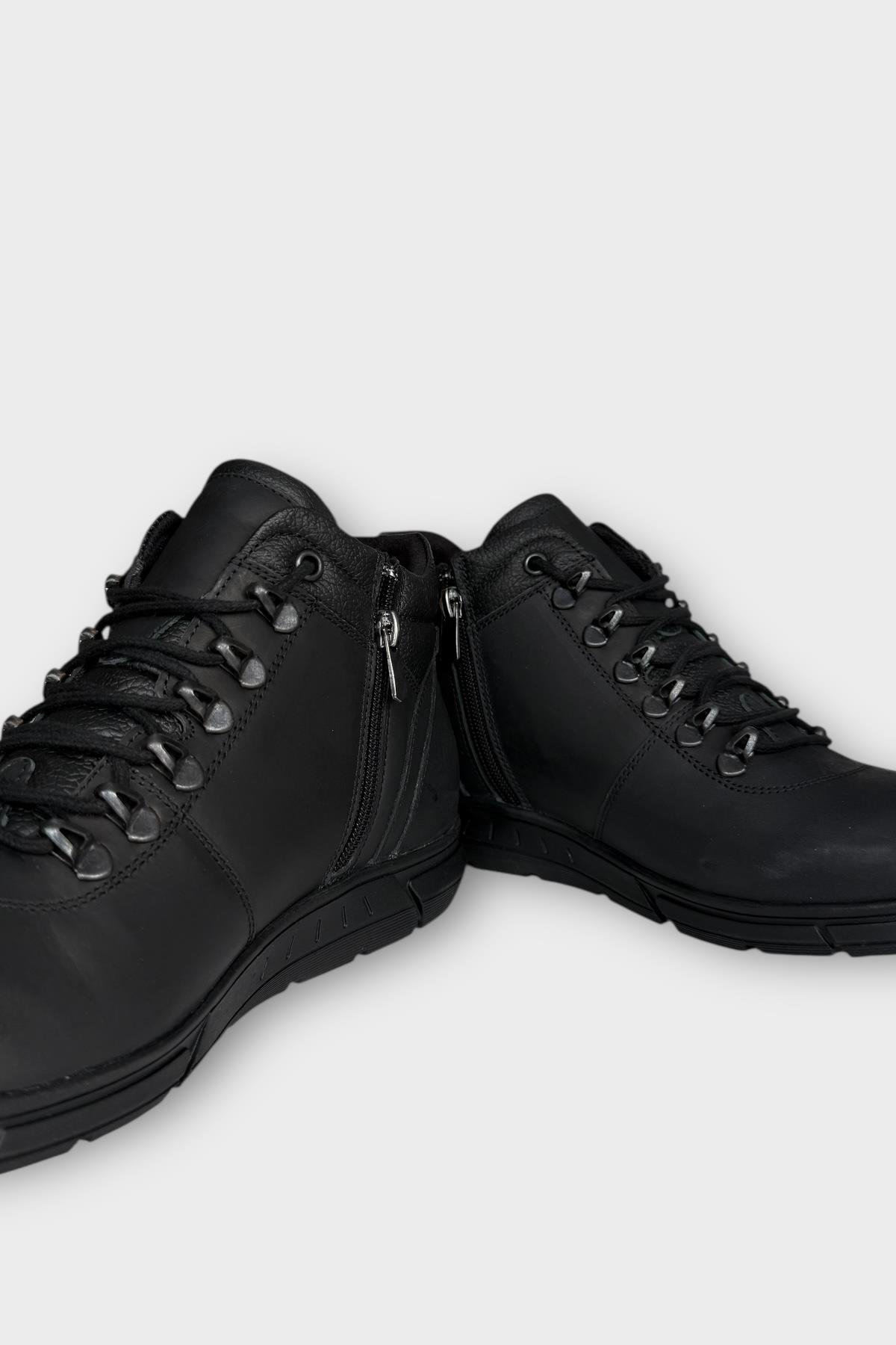 Hakiki Deri Kaydırmaz Kauçuk Taban Fermuarlı Erkek Bot SİYAH - FÜME - Görsel 4