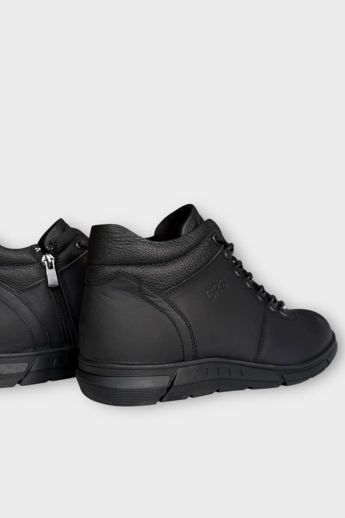 Hakiki Deri Kaydırmaz Kauçuk Taban Fermuarlı Erkek Bot SİYAH - FÜME - Görsel 5