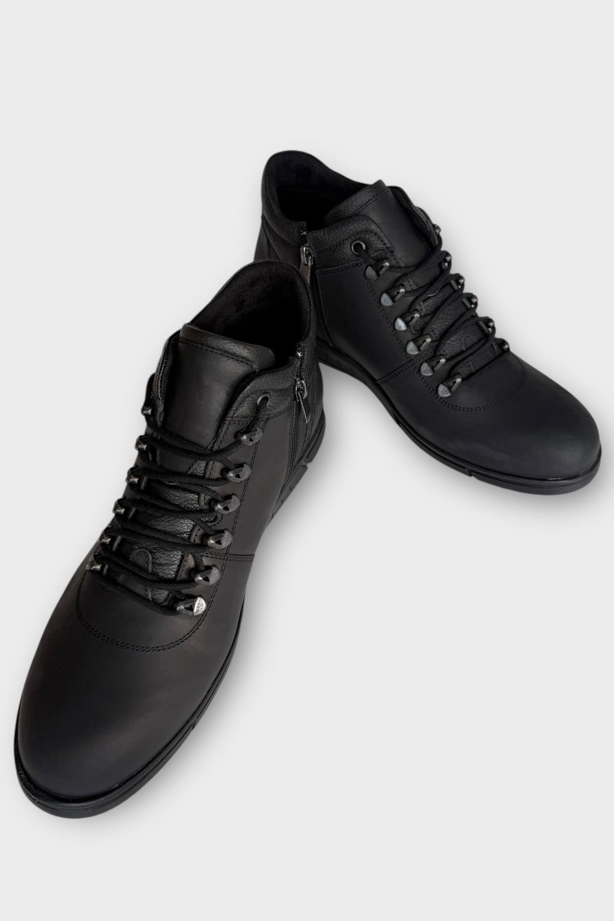 Hakiki Deri Kaydırmaz Kauçuk Taban Fermuarlı Erkek Bot SİYAH - FÜME - Görsel 6