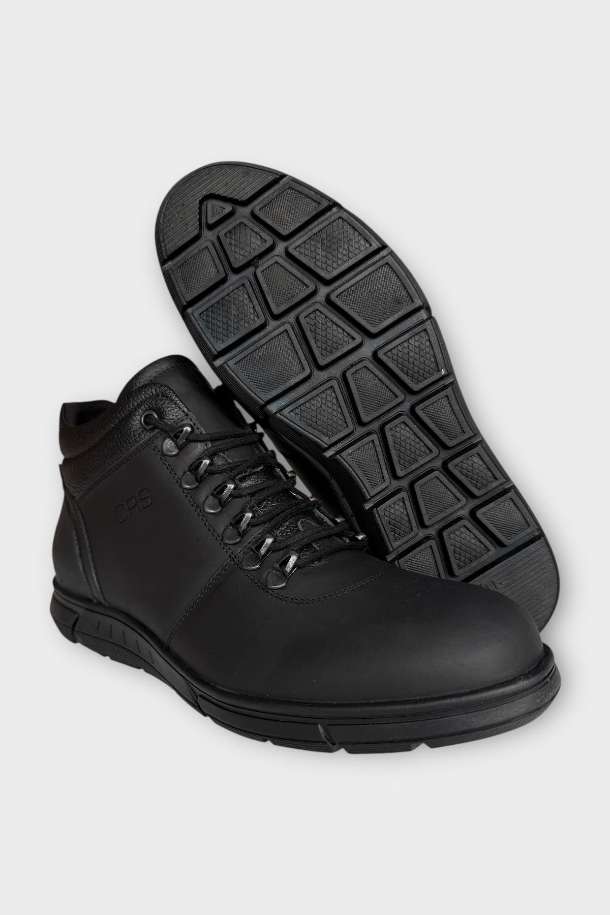 Hakiki Deri Kaydırmaz Kauçuk Taban Fermuarlı Erkek Bot SİYAH - FÜME - Görsel 7