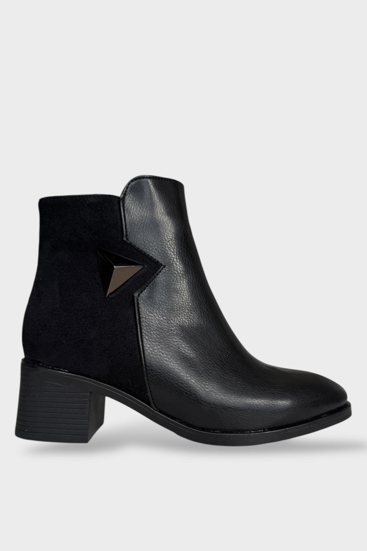 Taş Detaylı Kalın Topuklu Kadın Bot SİYAH - Görsel 2