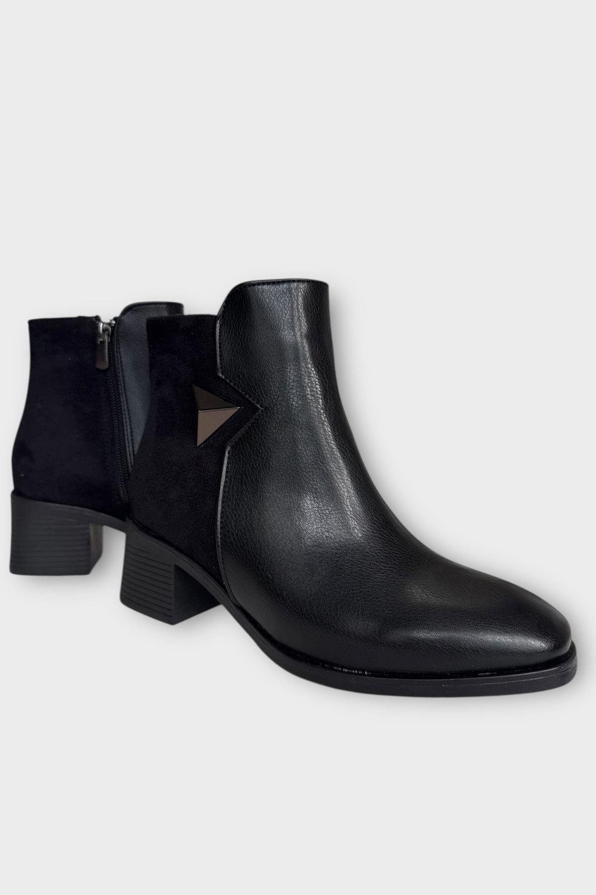 Taş Detaylı Kalın Topuklu Kadın Bot SİYAH - Görsel 3