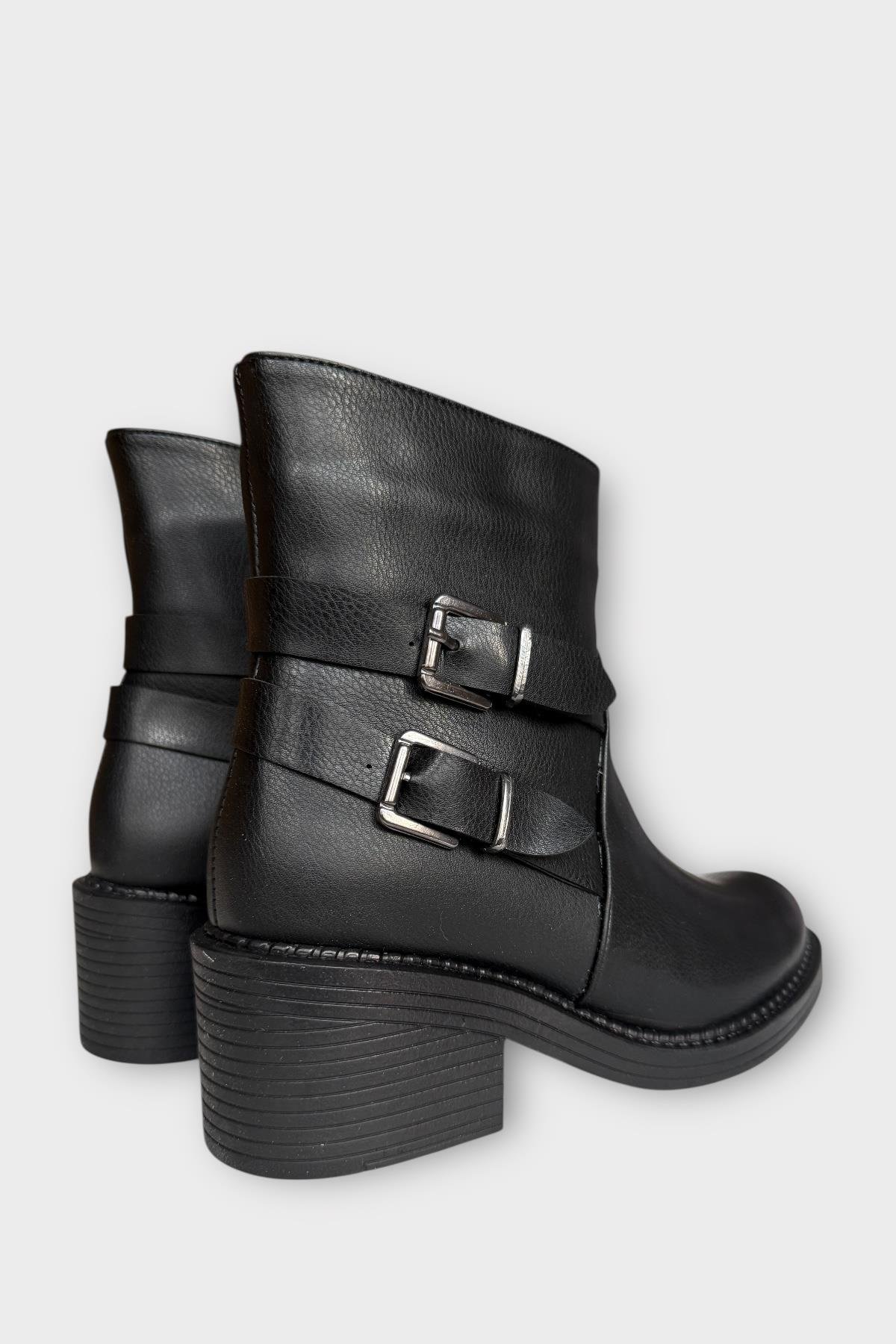 Toka Detaylı Topuklu Fermuarlı Kadın Bot SİYAH - Görsel 6