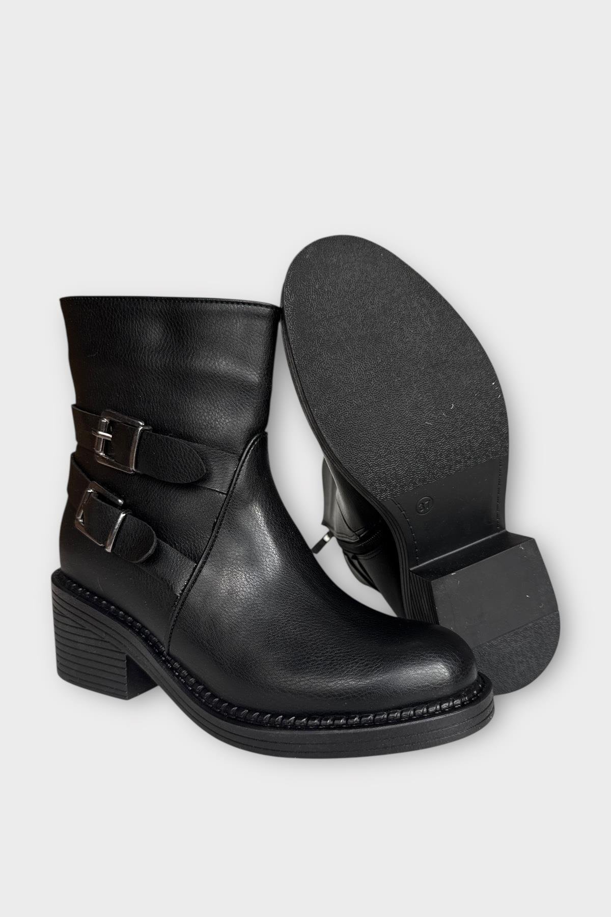 Toka Detaylı Topuklu Fermuarlı Kadın Bot SİYAH - Görsel 7