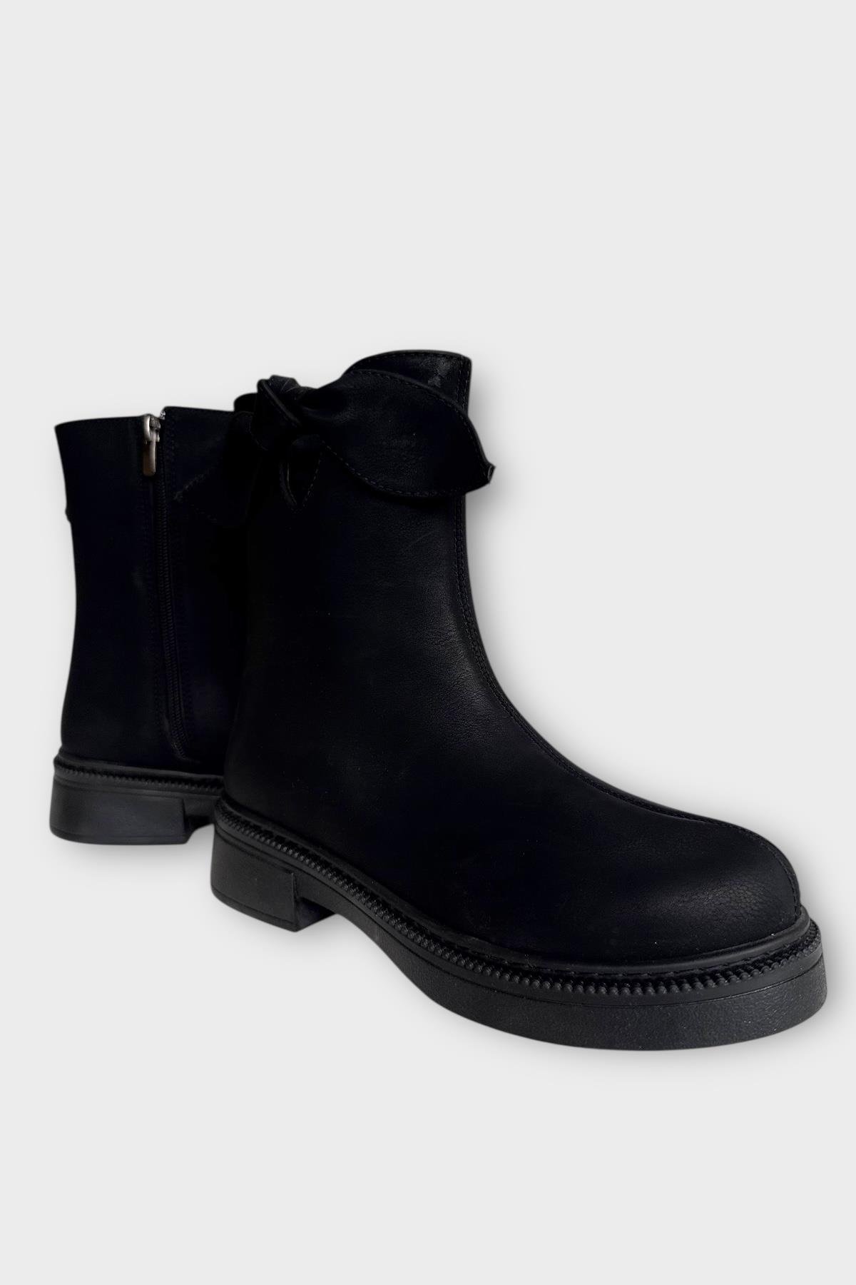 Süet Fiyonk Detaylı Fermuarlı Kadın Bot SİYAH - Görsel 3