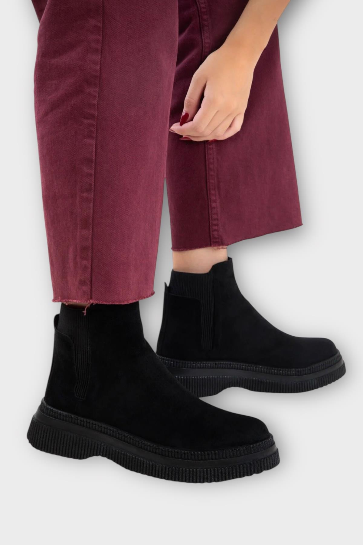 Yandan Lastikli Günlük Kadın Süet Bot SİYAH - Görsel 2
