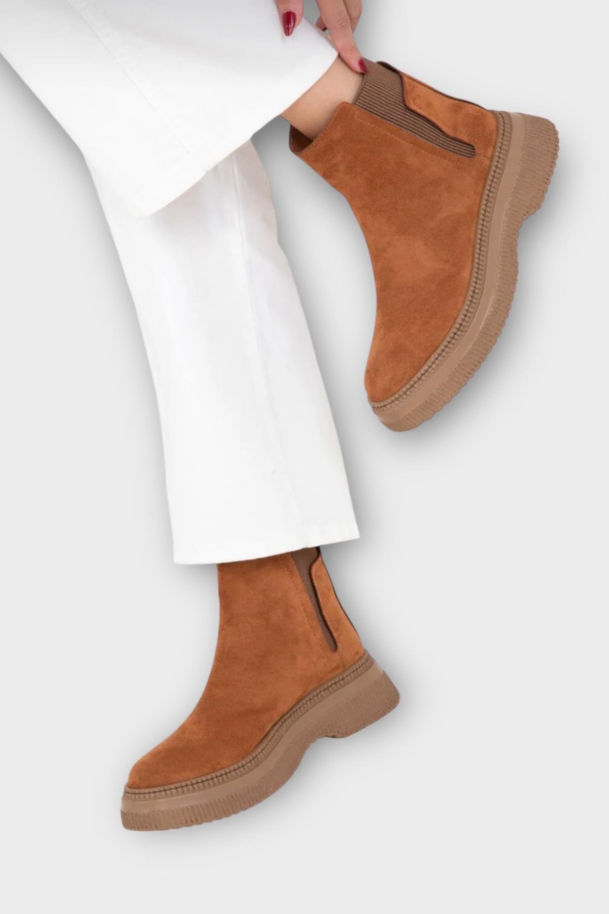 Yandan Lastikli Günlük Kadın Süet Bot TABA - Görsel 4