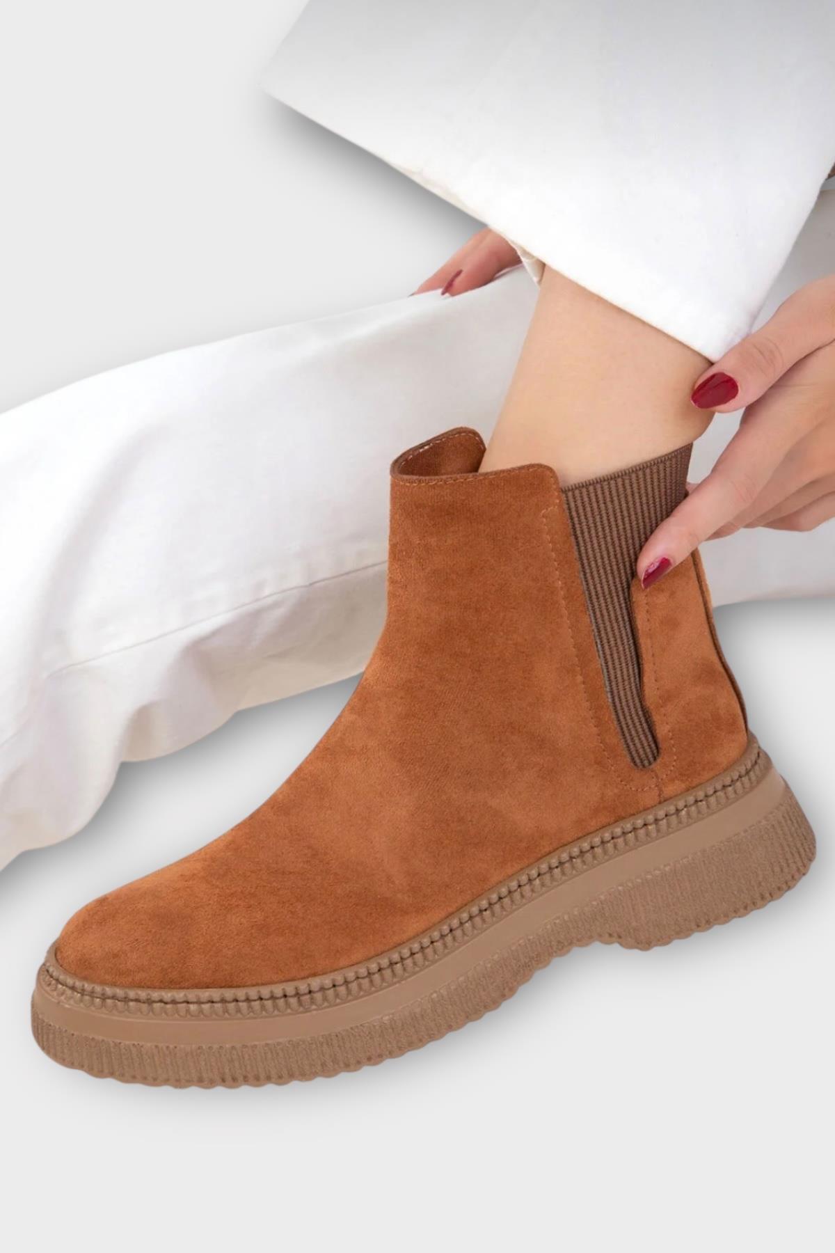 Yandan Lastikli Günlük Kadın Süet Bot TABA - Görsel 5