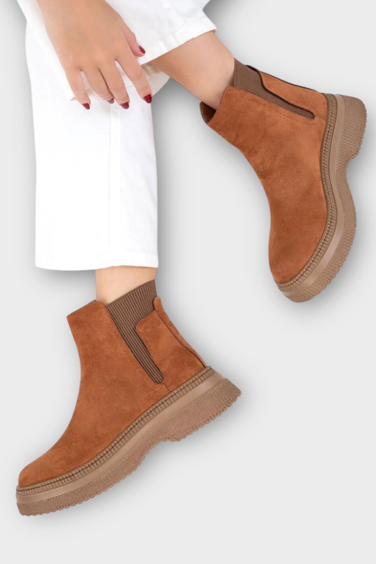 Yandan Lastikli Günlük Kadın Süet Bot TABA - Görsel 6