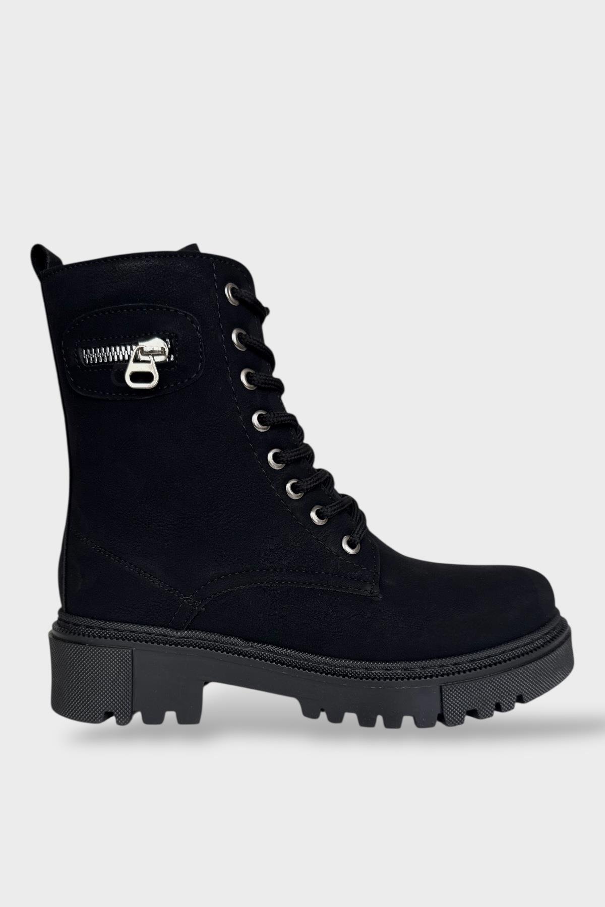 Kışlık Yandan Fermuarlı Uzun Kadın Bot SİYAH - FÜME - Görsel 2