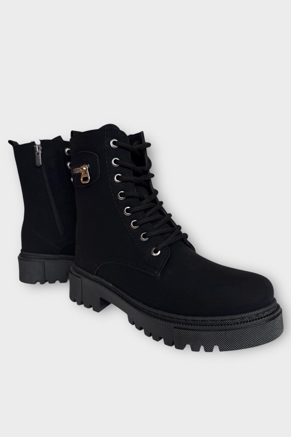 Kışlık Yandan Fermuarlı Uzun Kadın Bot SİYAH - FÜME - Görsel 3