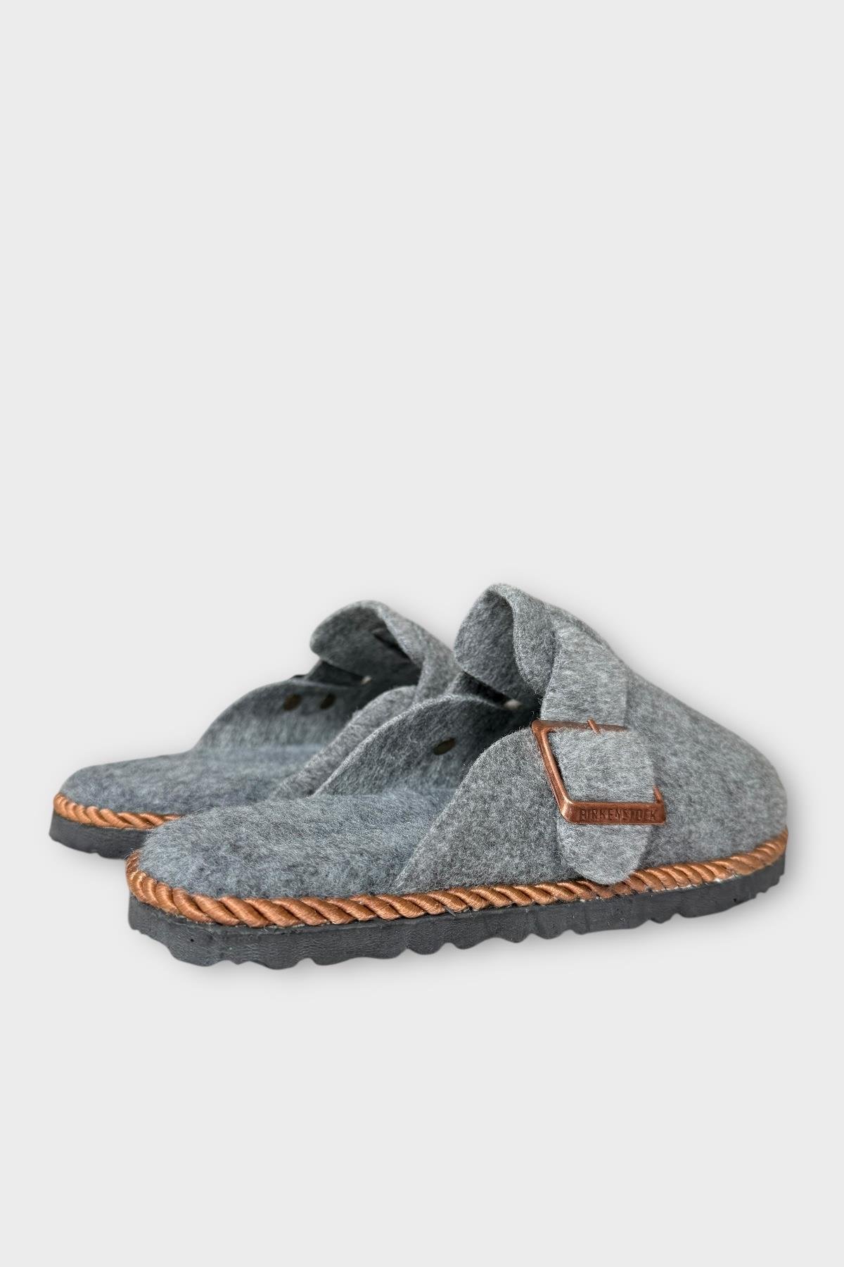 Tokalı Keçe Kumaşlı Ev Terliği GRİ - Görsel 8