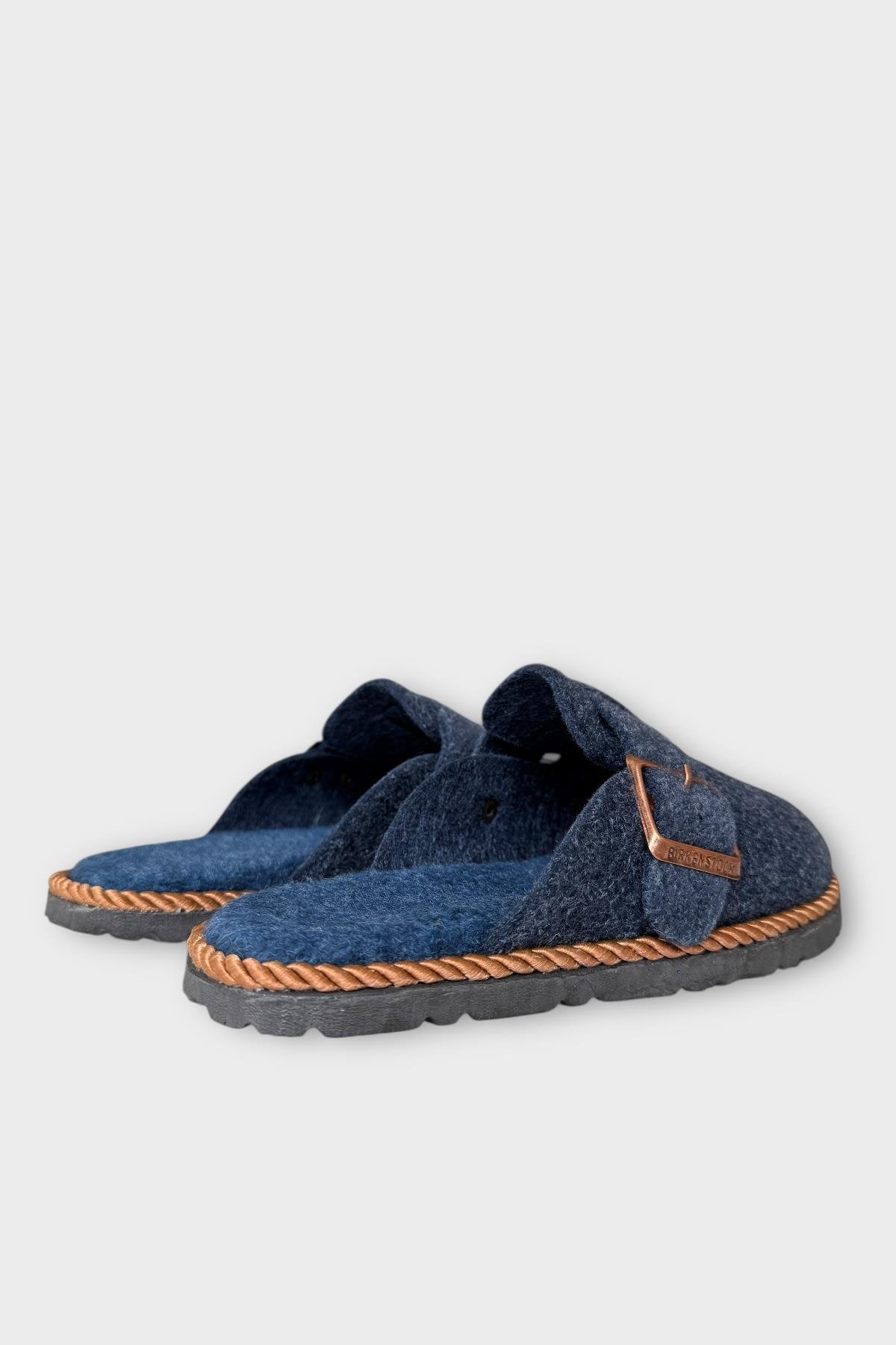 Tokalı Keçe Kumaşlı Ev Terliği LACİVERT - Görsel 6