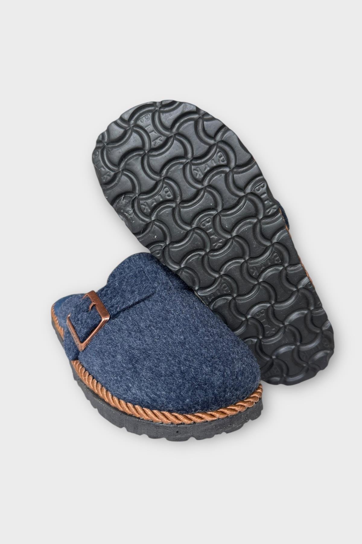 Tokalı Keçe Kumaşlı Ev Terliği LACİVERT - Görsel 7