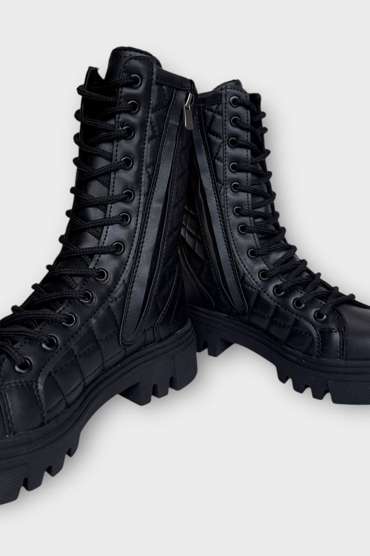 Kışlık Yandan Fermuarlı Uzun Kadın Bot SİYAH - Görsel 4