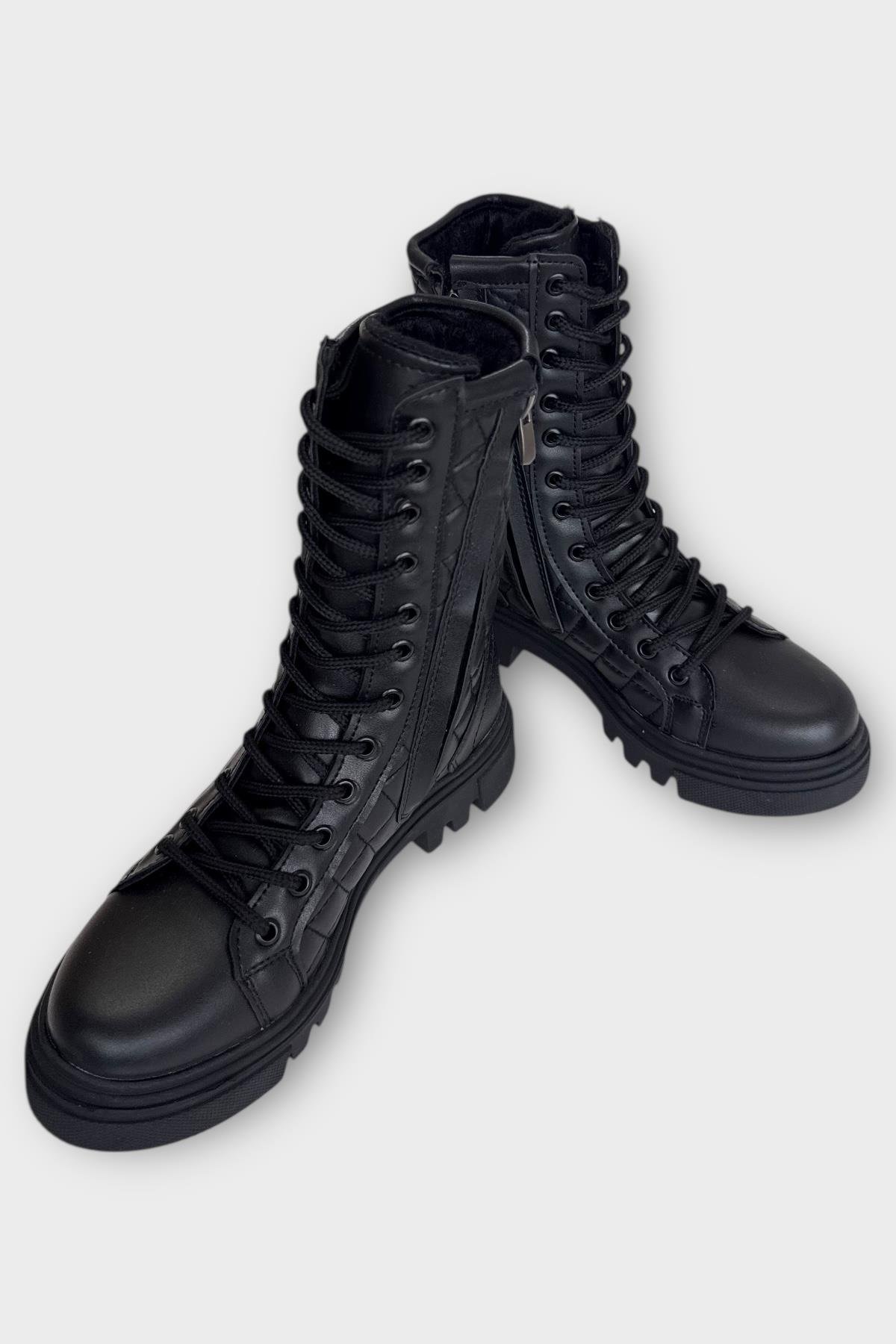 Kışlık Yandan Fermuarlı Uzun Kadın Bot SİYAH - Görsel 5