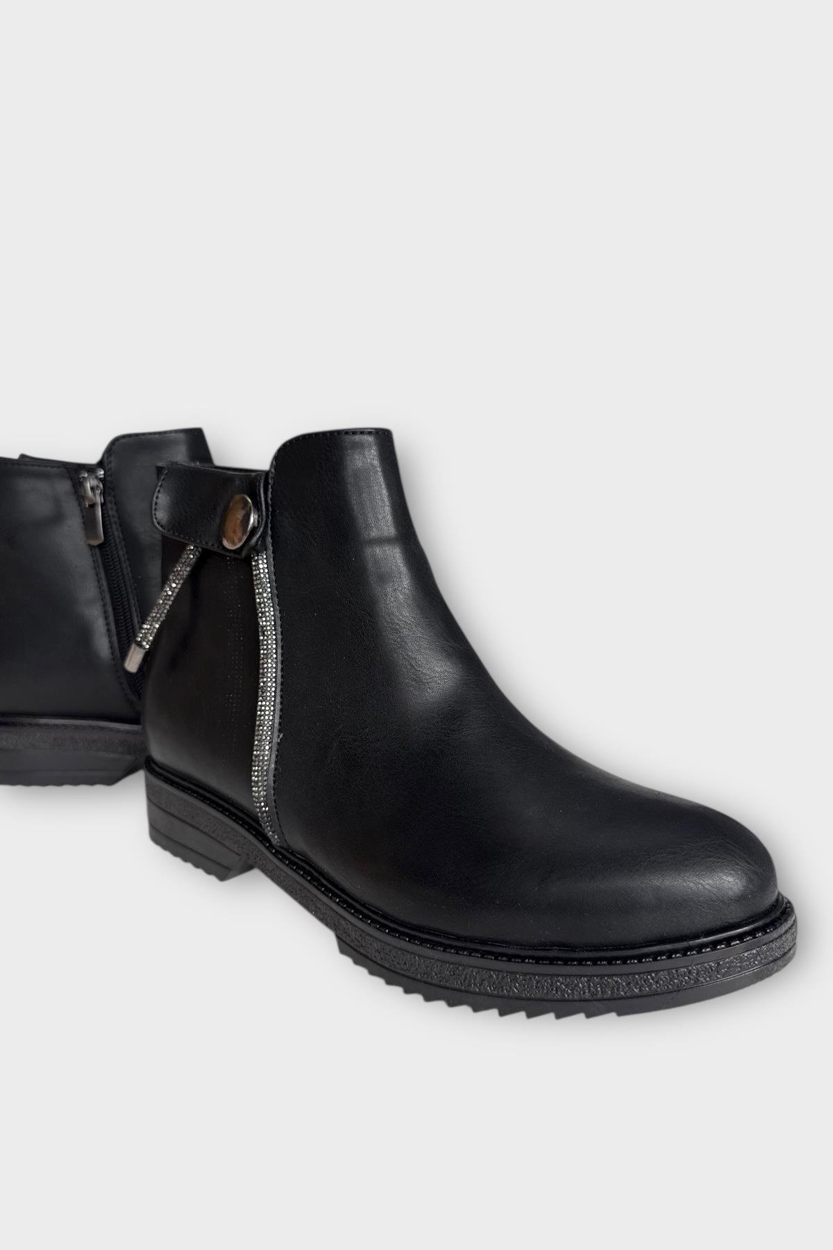 Kadın Fermuarlı Tarz Klasik Bot SİYAH - GÜMÜŞ - Görsel 3