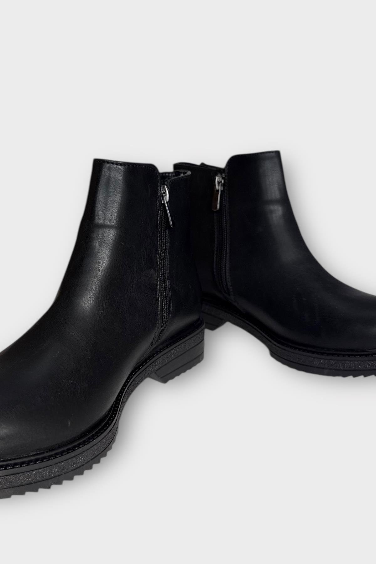 Kadın Fermuarlı Tarz Klasik Bot SİYAH - GÜMÜŞ - Görsel 4