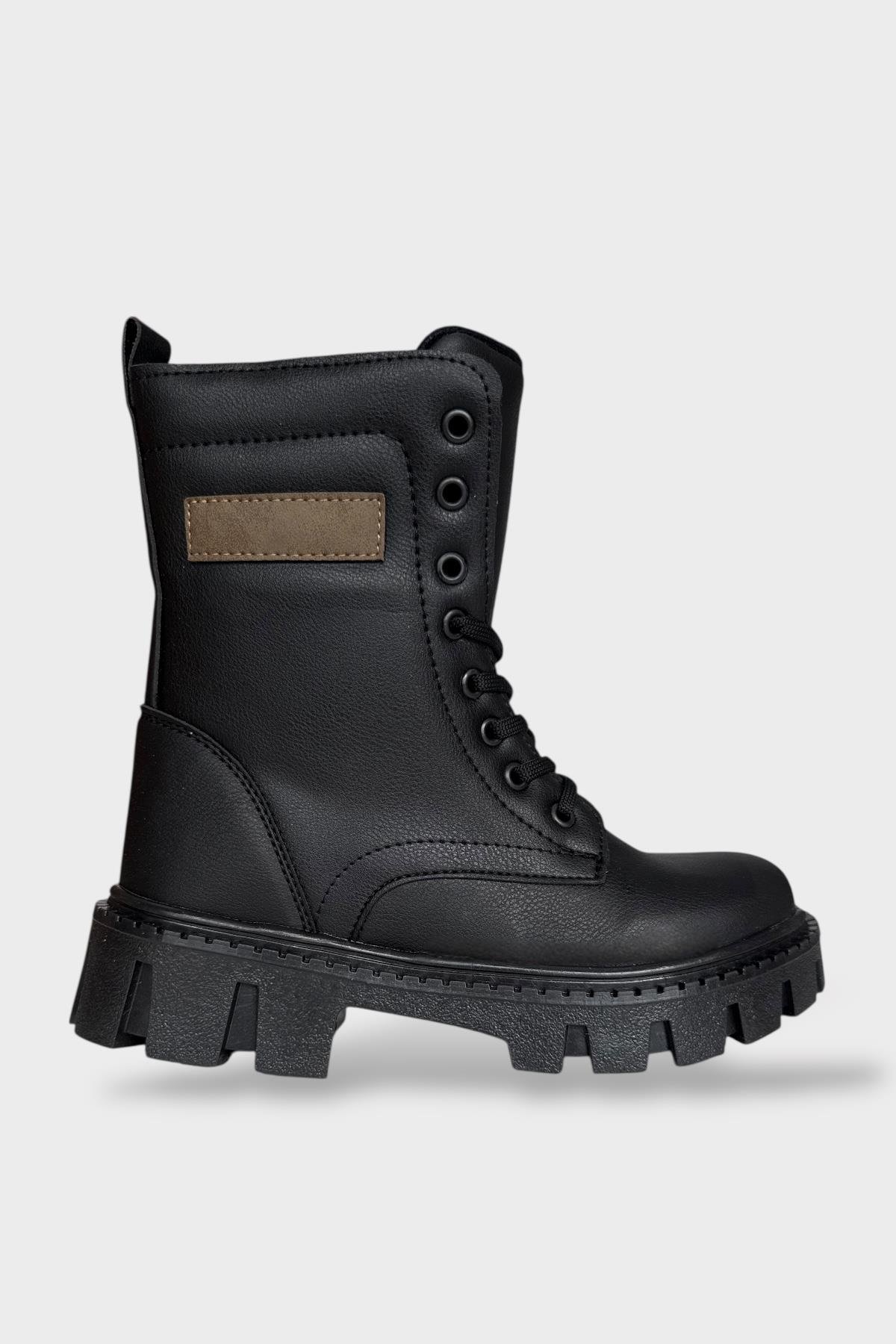 Kışlık Bağcıklı Fermuarlı Uzun Kadın Bot SİYAH - Görsel 2