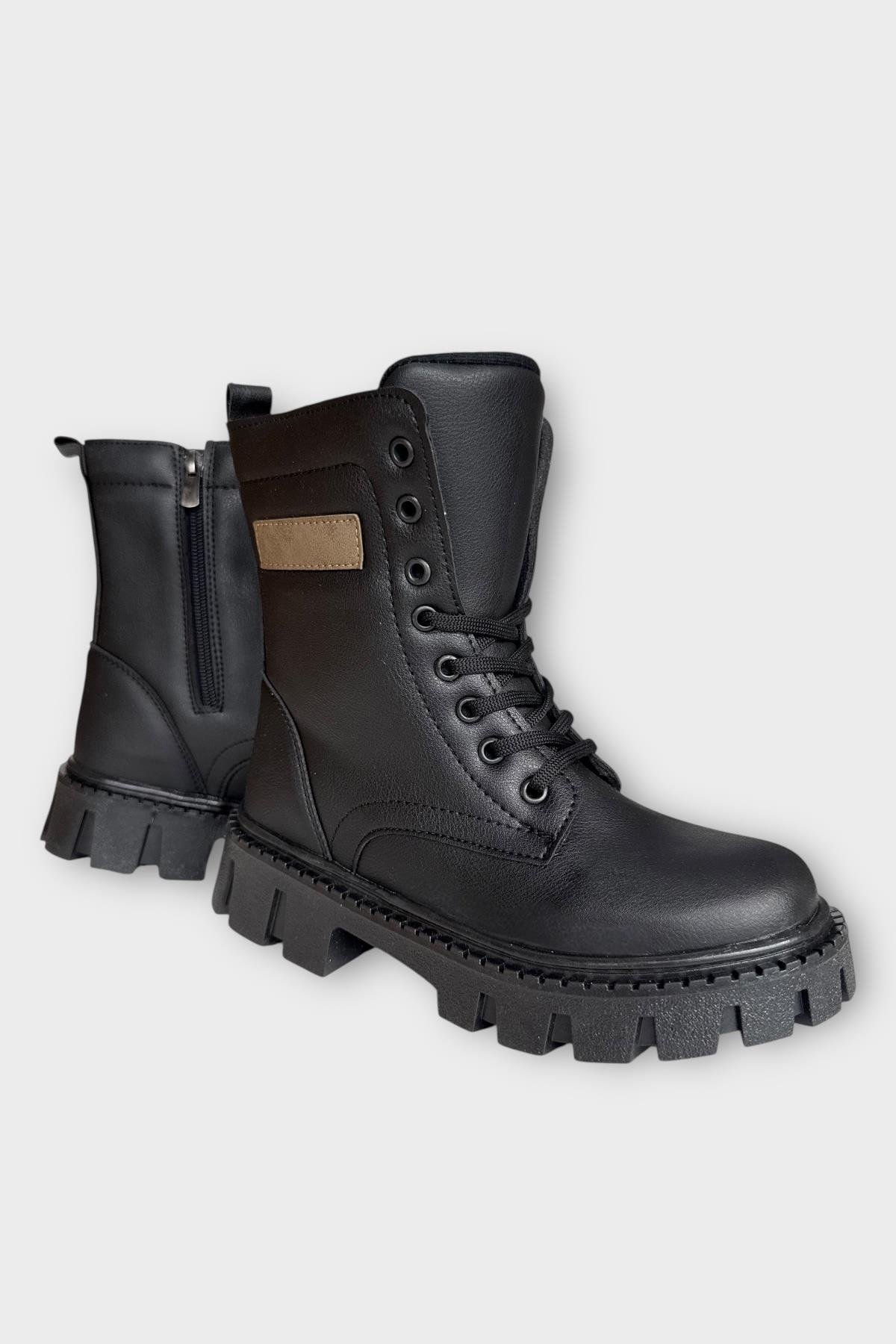 Kışlık Bağcıklı Fermuarlı Uzun Kadın Bot SİYAH - Görsel 3