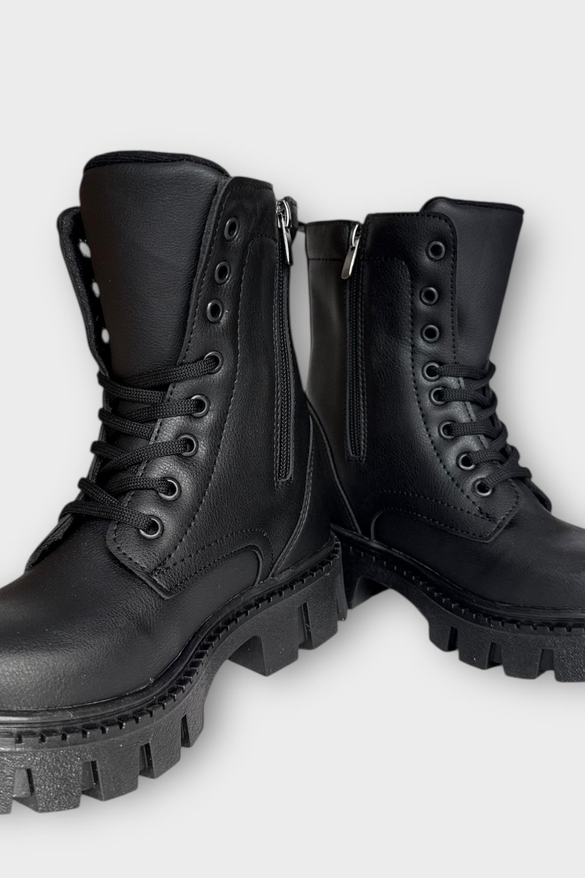 Kışlık Bağcıklı Fermuarlı Uzun Kadın Bot SİYAH - Görsel 4