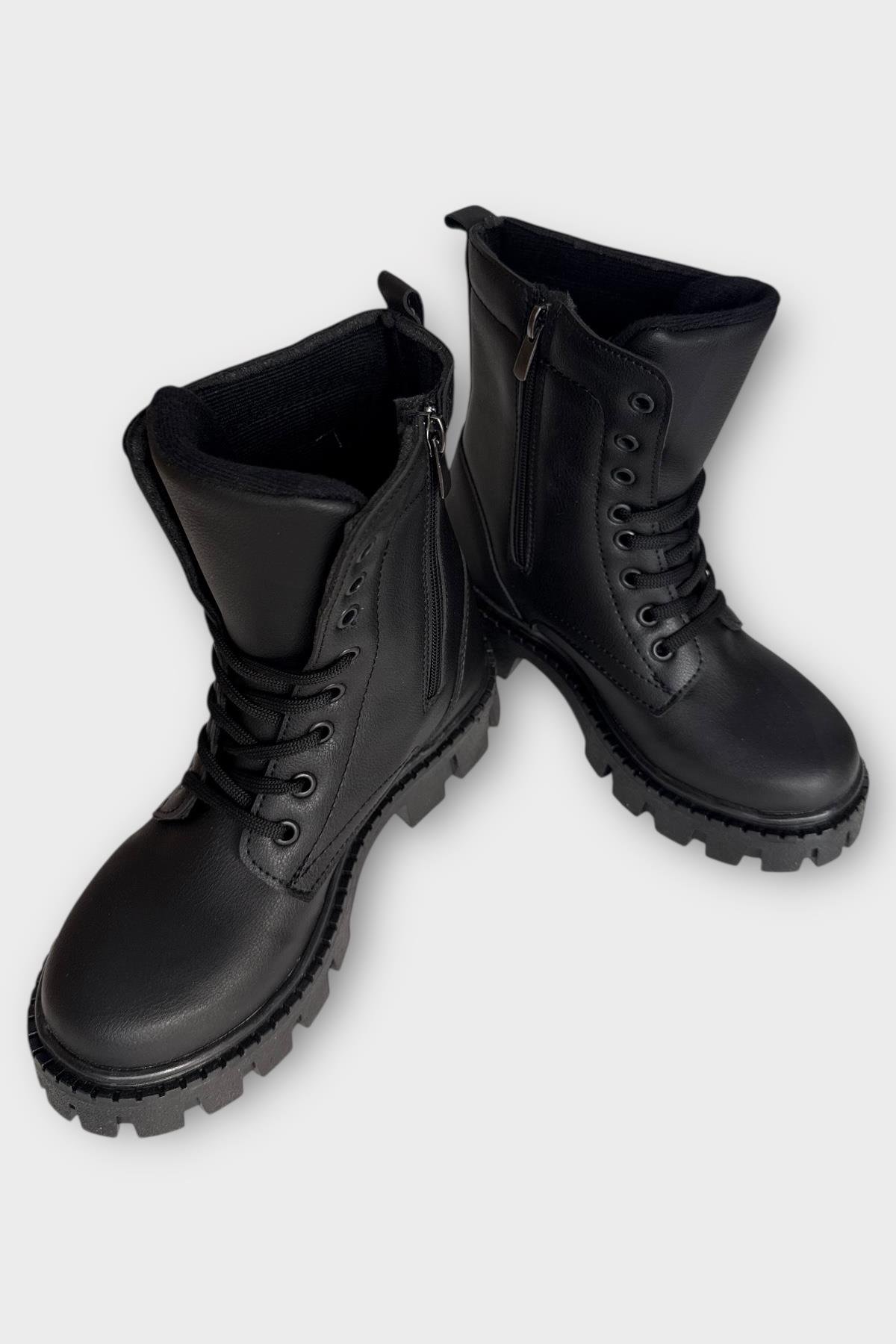 Kışlık Bağcıklı Fermuarlı Uzun Kadın Bot SİYAH - Görsel 5