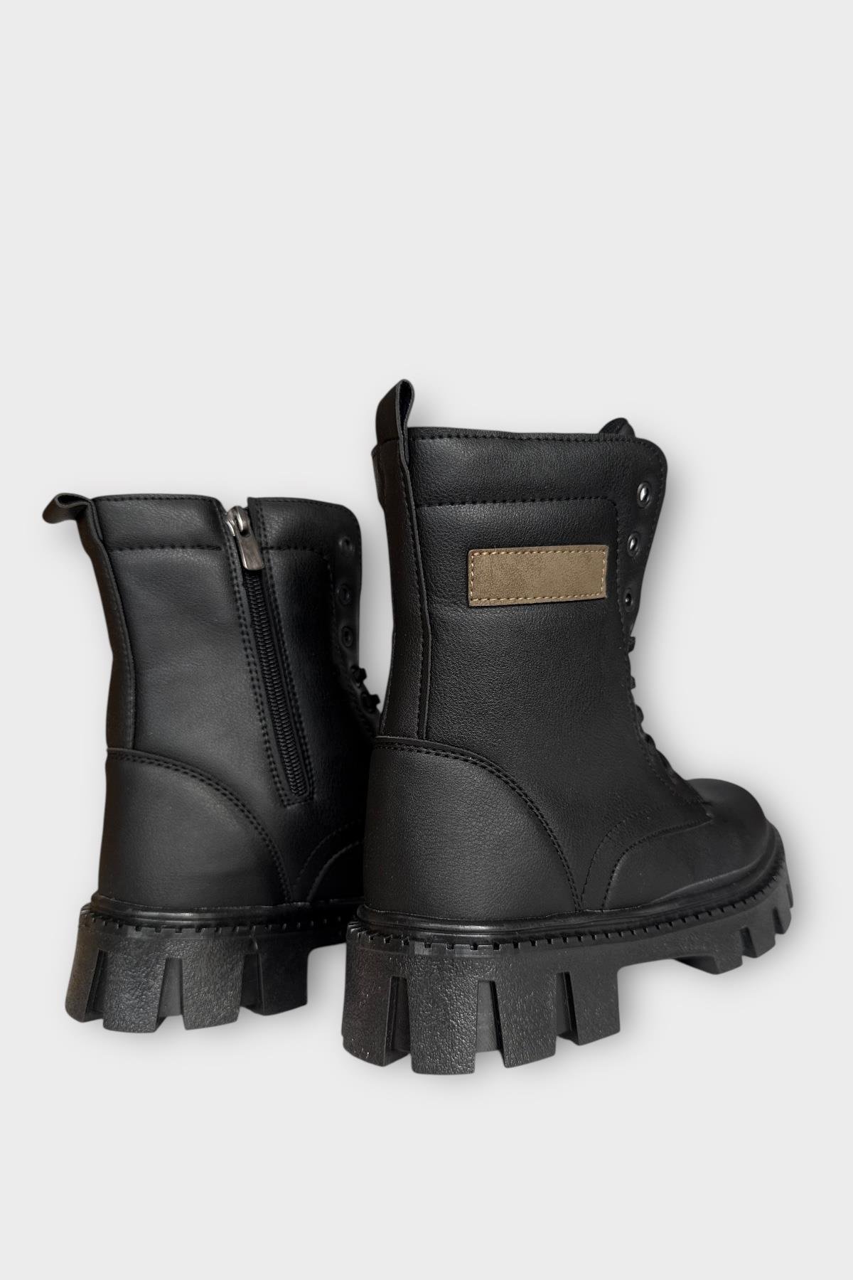 Kışlık Bağcıklı Fermuarlı Uzun Kadın Bot SİYAH - Görsel 6