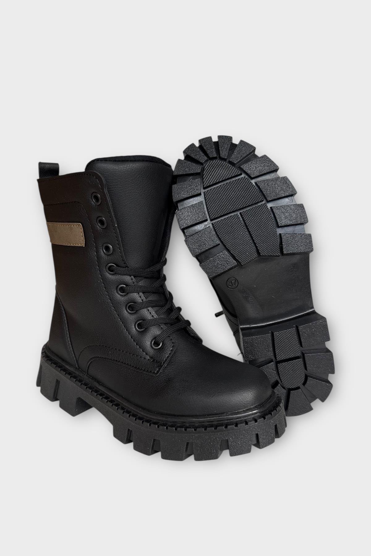 Kışlık Bağcıklı Fermuarlı Uzun Kadın Bot SİYAH - Görsel 7